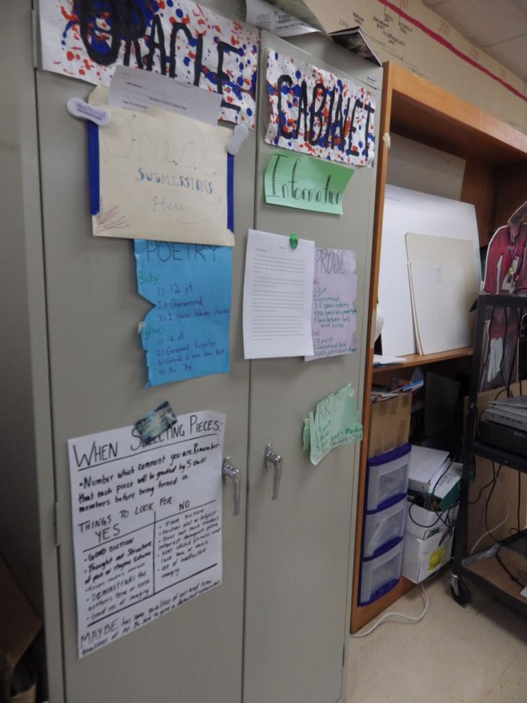 Oracle staff members store all their work in this cabinet in Mr. Stewarts classroom.