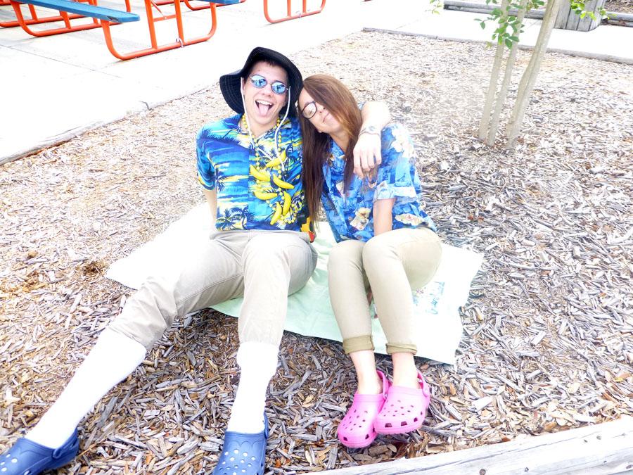 Josh Johnson and Courtney Smith show their school spirit on Monday by dressing in their tourist clothes.