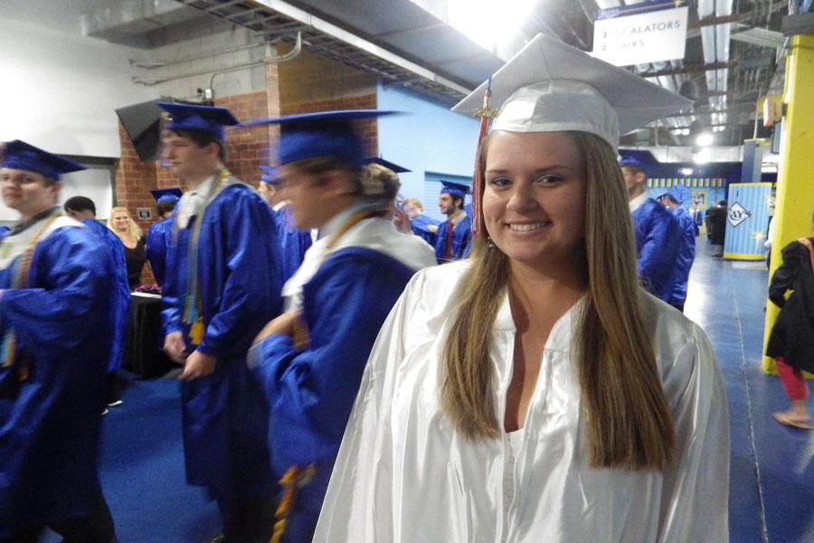Hailey Perdue, web editor for this site, smiles as she starts to make her way into line at 3:55 p.m.
