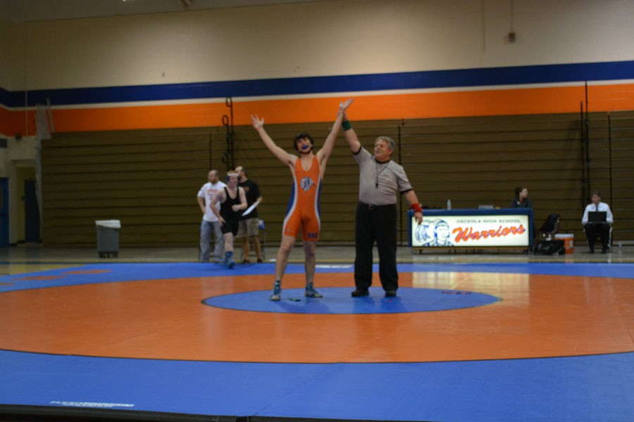 Alex Saltzman shows off his excitement for his win. 