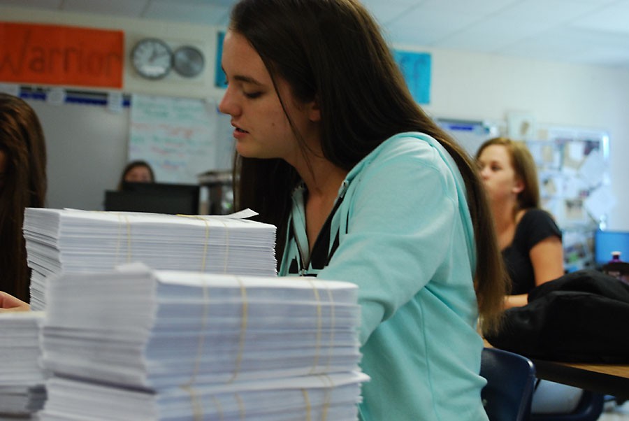 Yearbook staffers organized picture forms last week in preparation for picture day.