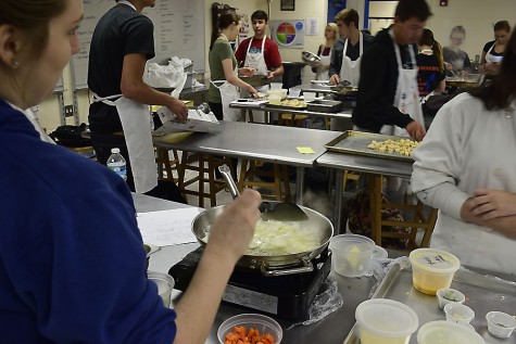 Students make stuffing in Culinary III on Thursday.