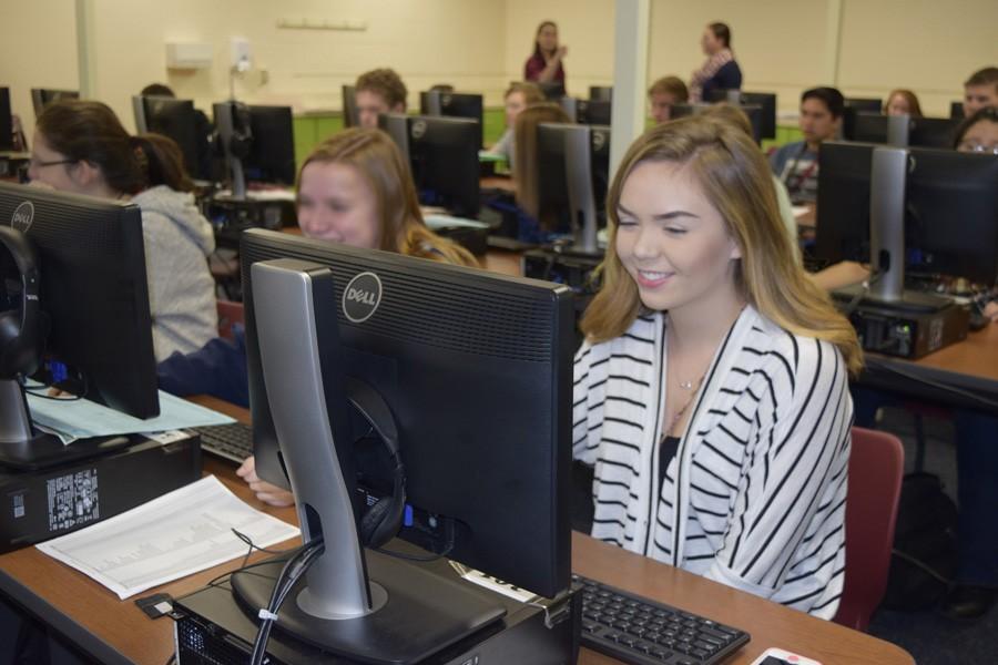 Casey Albert, 11th grade, registers for next years classes. 