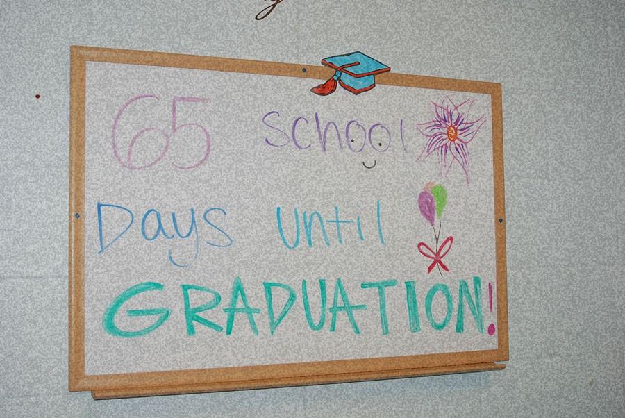 Ms. Nolan makes a sign in student services to let seniors know how much longer it is till graduation. 