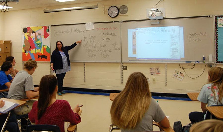 The new world language teacher Ms. Lopez instructing her class.