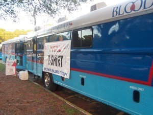 Donation buses from previous blood drives at Osceola were blue.  OneBlood now has bright red buses. 