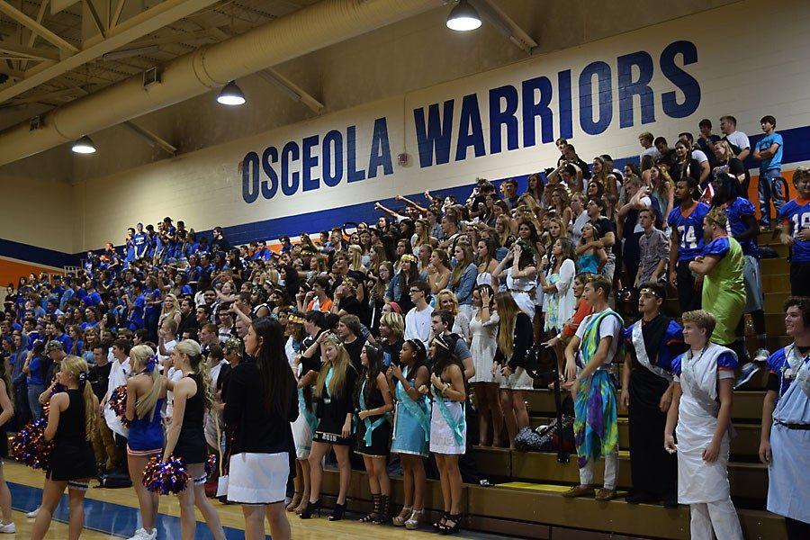 Seniors show their school spirit at the Homecoming pep rally last school year.