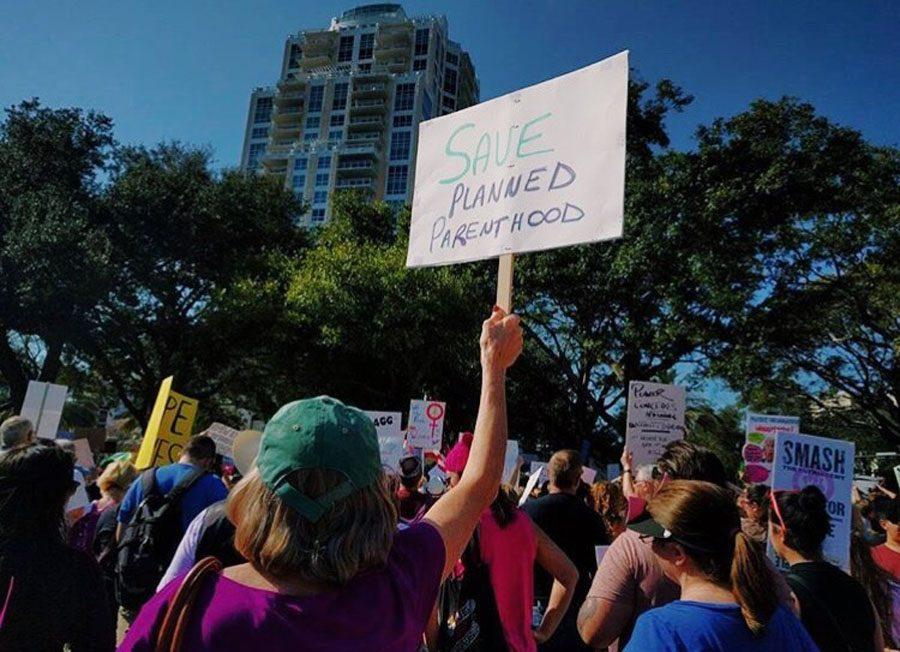 People joined the Women's March in the streets of St. Petersburg.