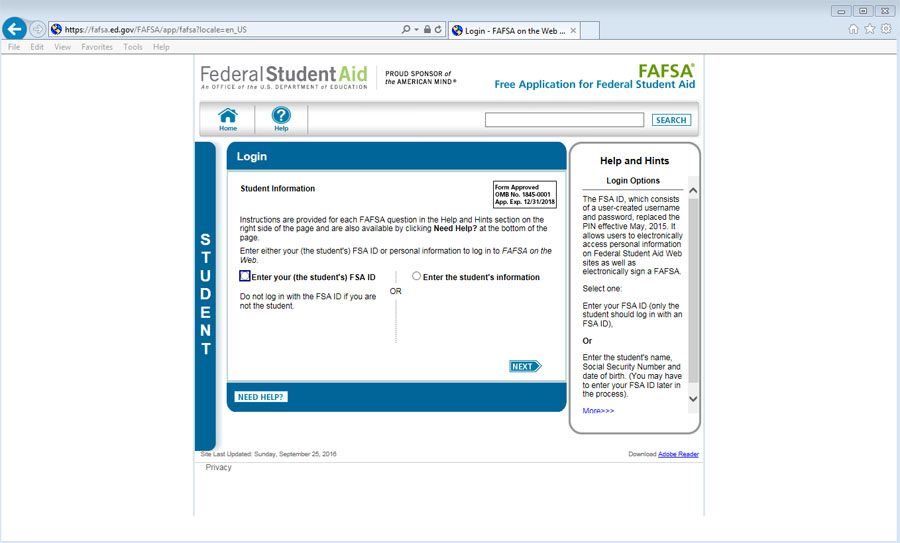 This is website where students can print and file for FASFA.