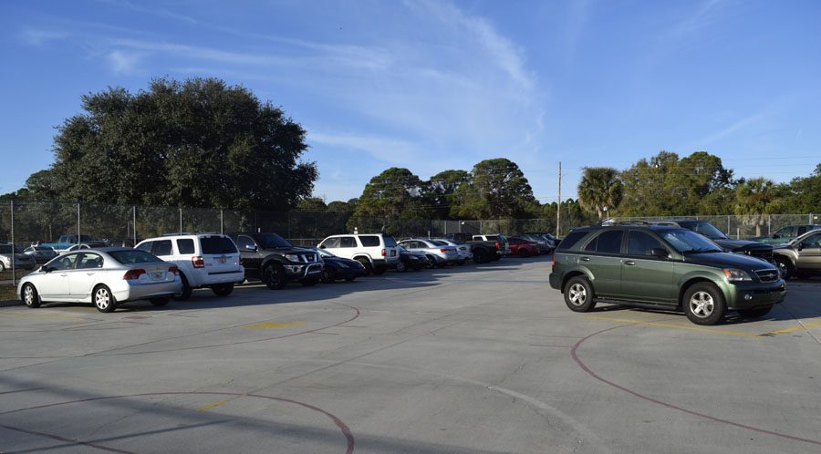 The sophomore student parking lot is full.