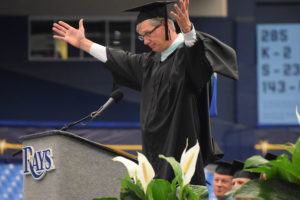 Principle, Mr. Bohnet, at seniors graduation at the Tampa Bay Rays stadium. 