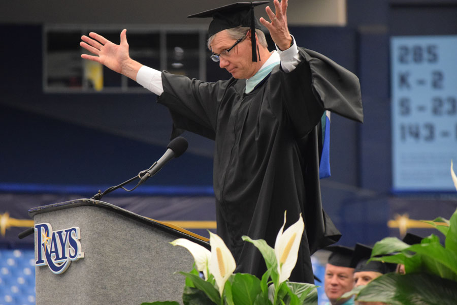 Principle, Mr. Bohnet, at seniors' graduation at the Tampa Bay Rays stadium. 