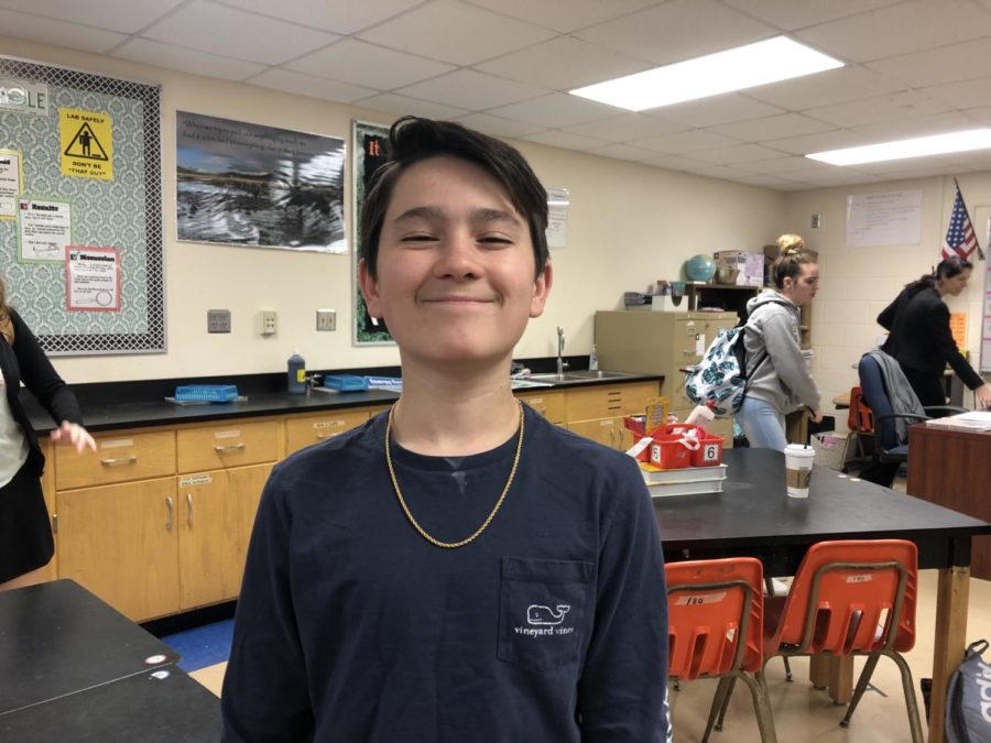 Chris Everhart, 9th grade, is in biology class, getting ready to learn.