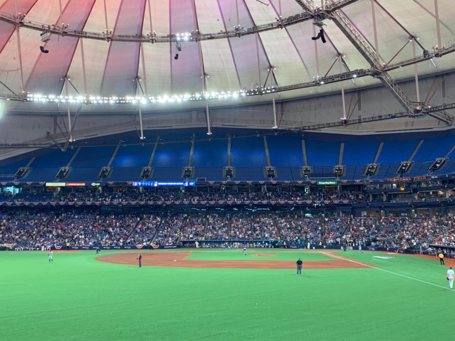 The Rays added lights to the top of the stadium to make it a fun seventh inning stretch.