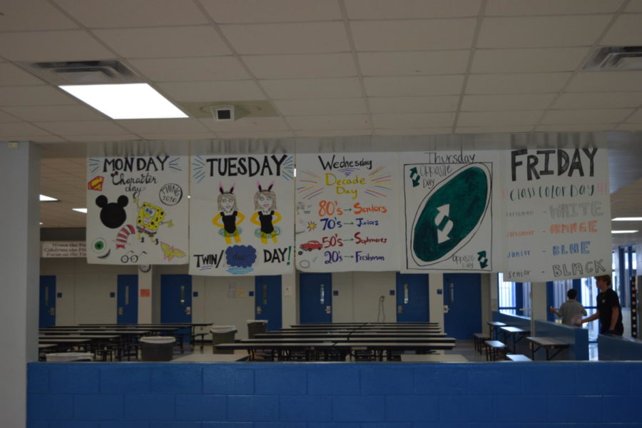 Posters from OFHS' 2019 spirit week hang in the cafeteria. 