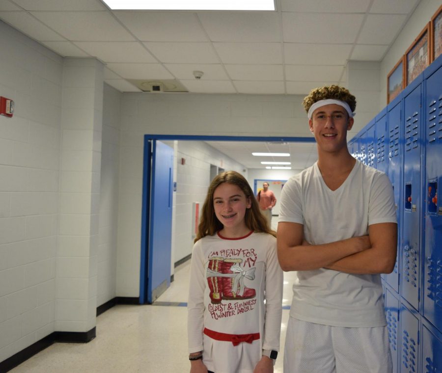 Two students get into the spirit by dressing up.