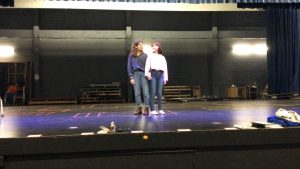 Seniors Carly Davenport and Sophia Paige rehearsed Side Show before spring break.  They will miss out on performing the show due to the schools shutdown.