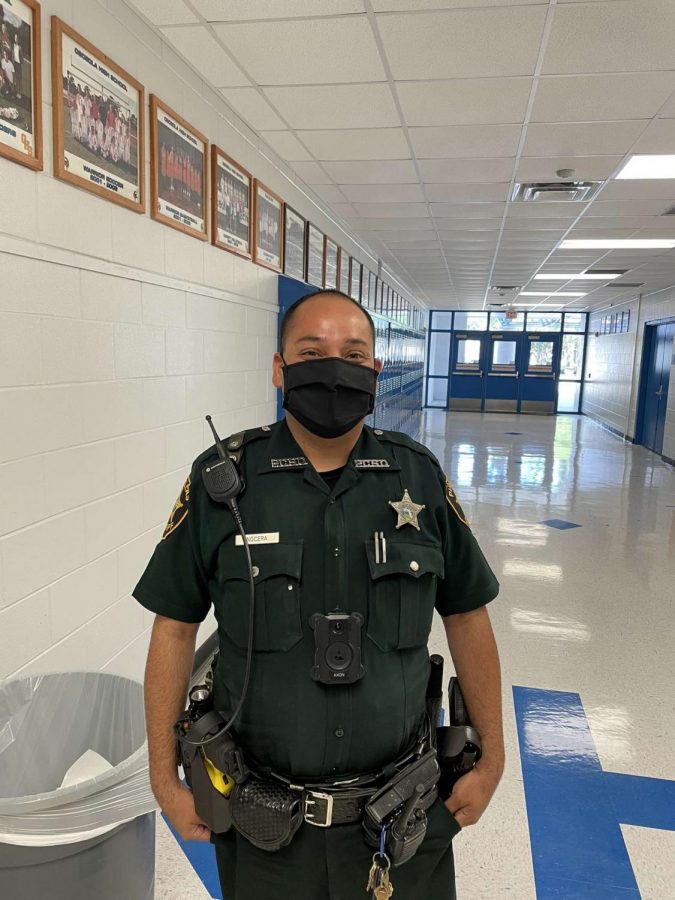 Deputy Nocera on duty in the hallways during school hours making sure everyone stays safe.
