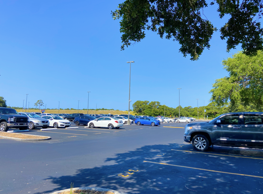 The student parking lot has plenty of room Monday during 4th period as seniors wrap up their year in preparation for graduation.