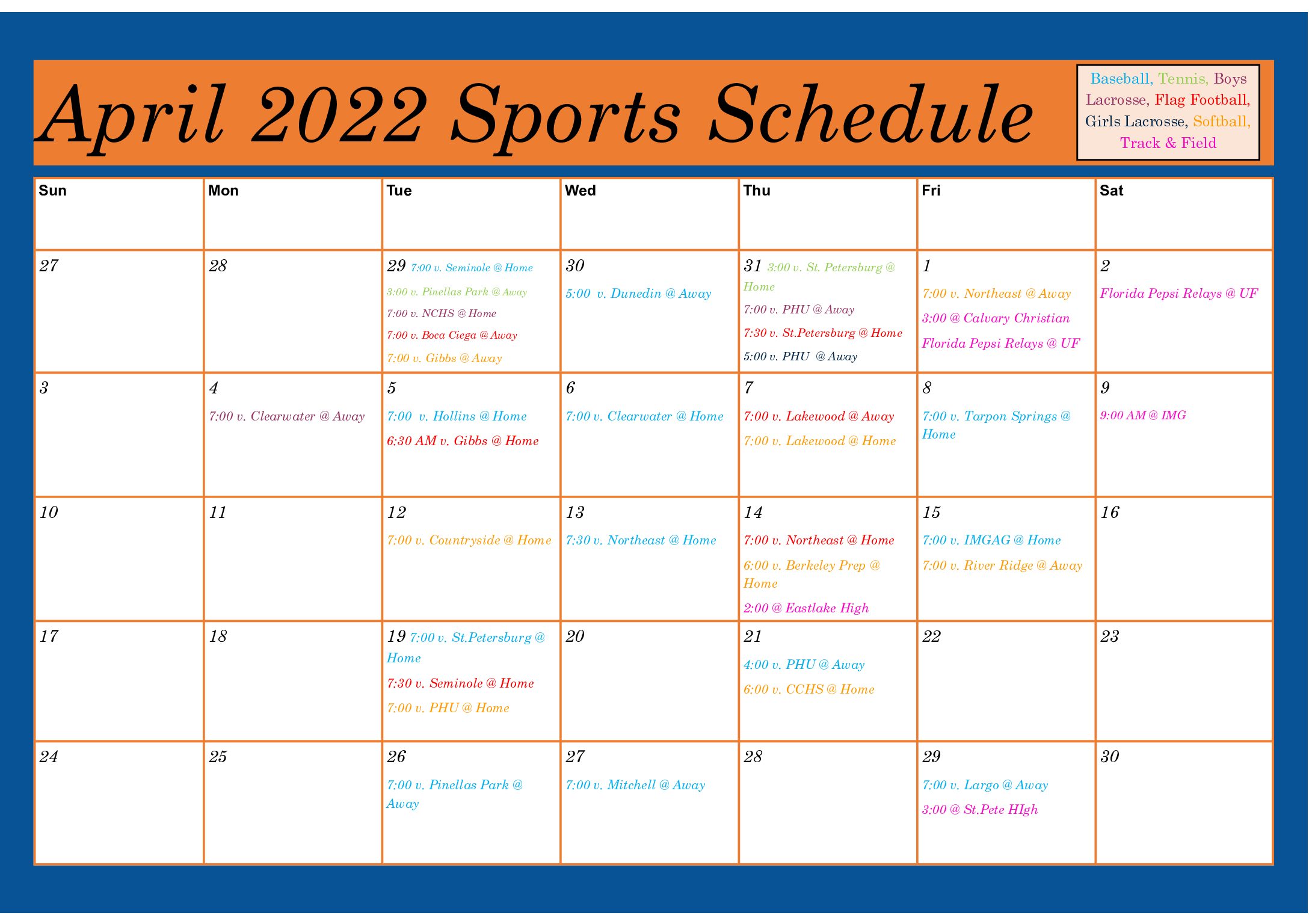 April 2022 Sports Schedule