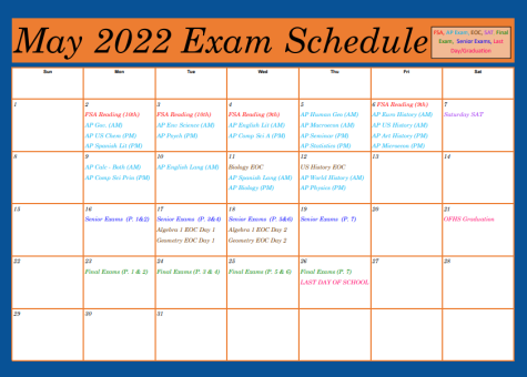 May exam schedule