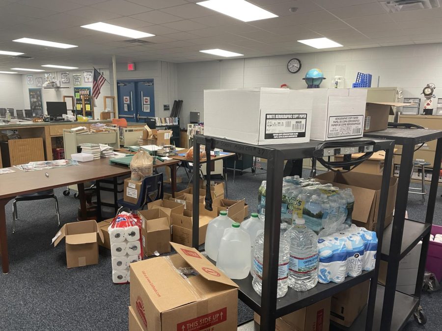 On October 7th in the library, teachers and students dropped off supplies for the victims of Hurricane Ian.