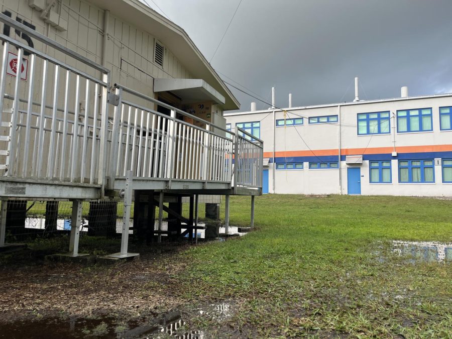 Hurricane Nicole dumped enough rain to leave standing water under the portables this morning, Friday, November 11th.