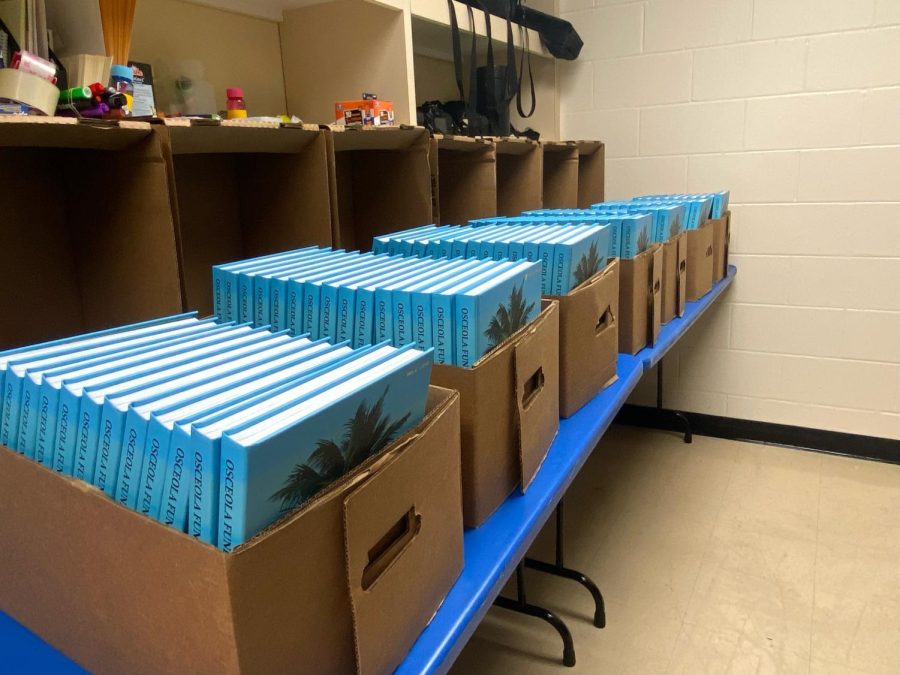 2023+Yearbooks+lined+up+for+collection+during+both+lunches.