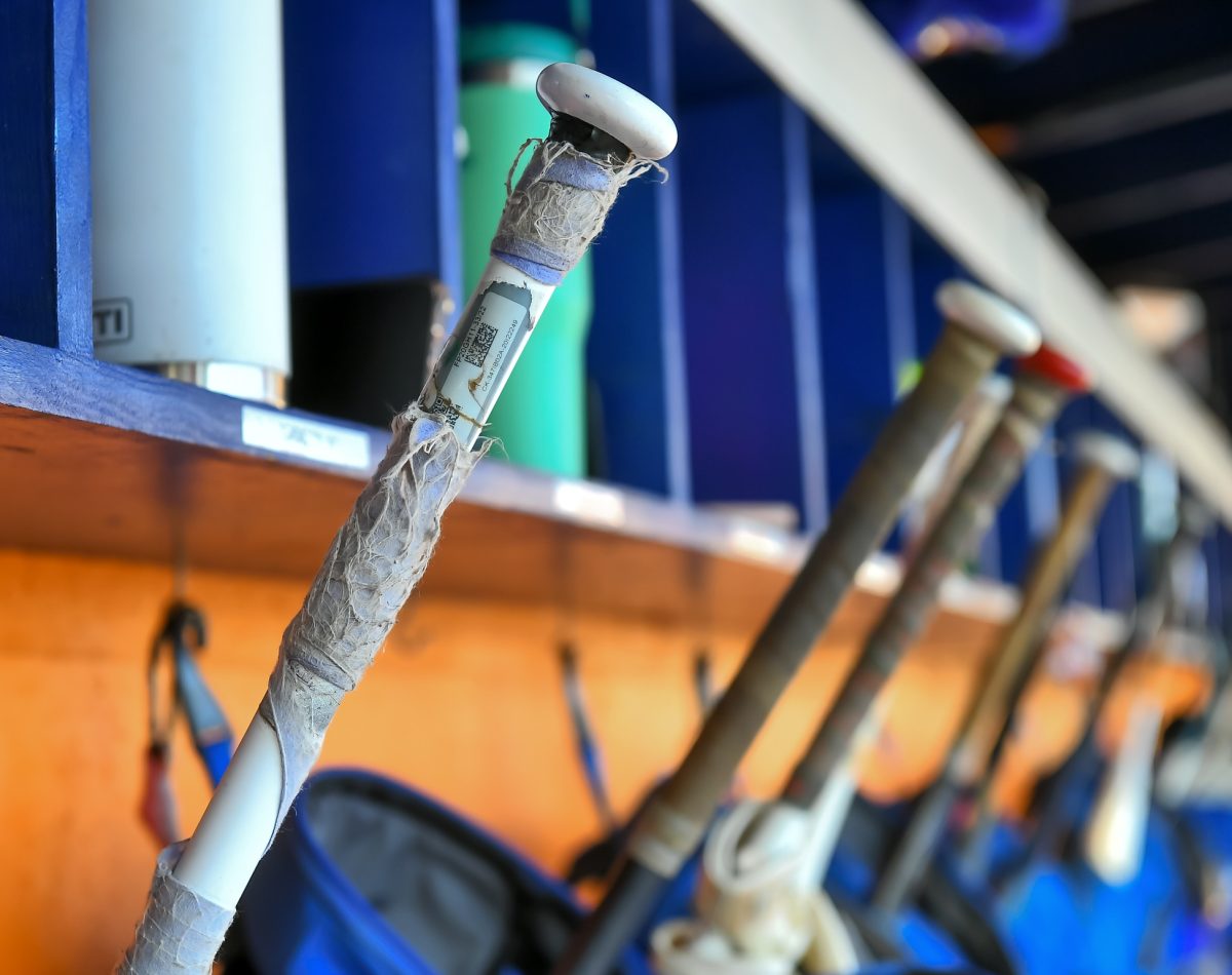 Picture capturing multiple softball bats set up during the Osceola Warriors against the St Pete Green Devils on 2/27.