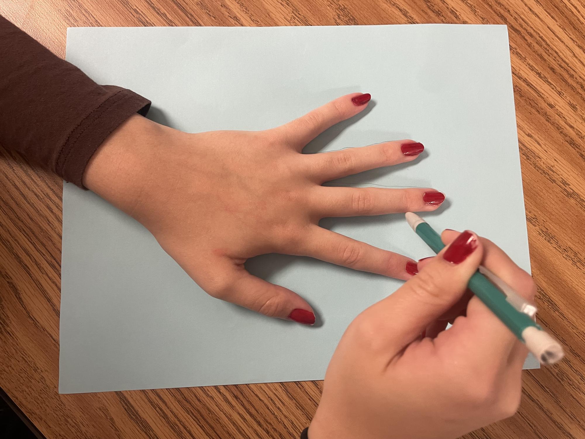 Step 1: Trace your hand with a pencil on a piece of paper.