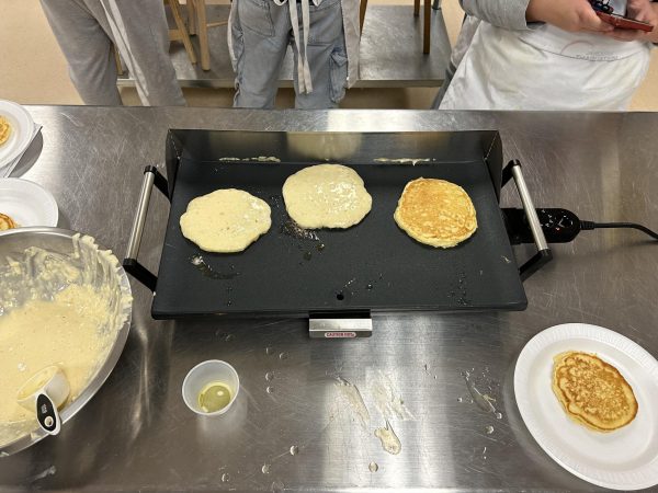 The Culinary 1 class made golden brown pancakes for breakfast on April 11th.