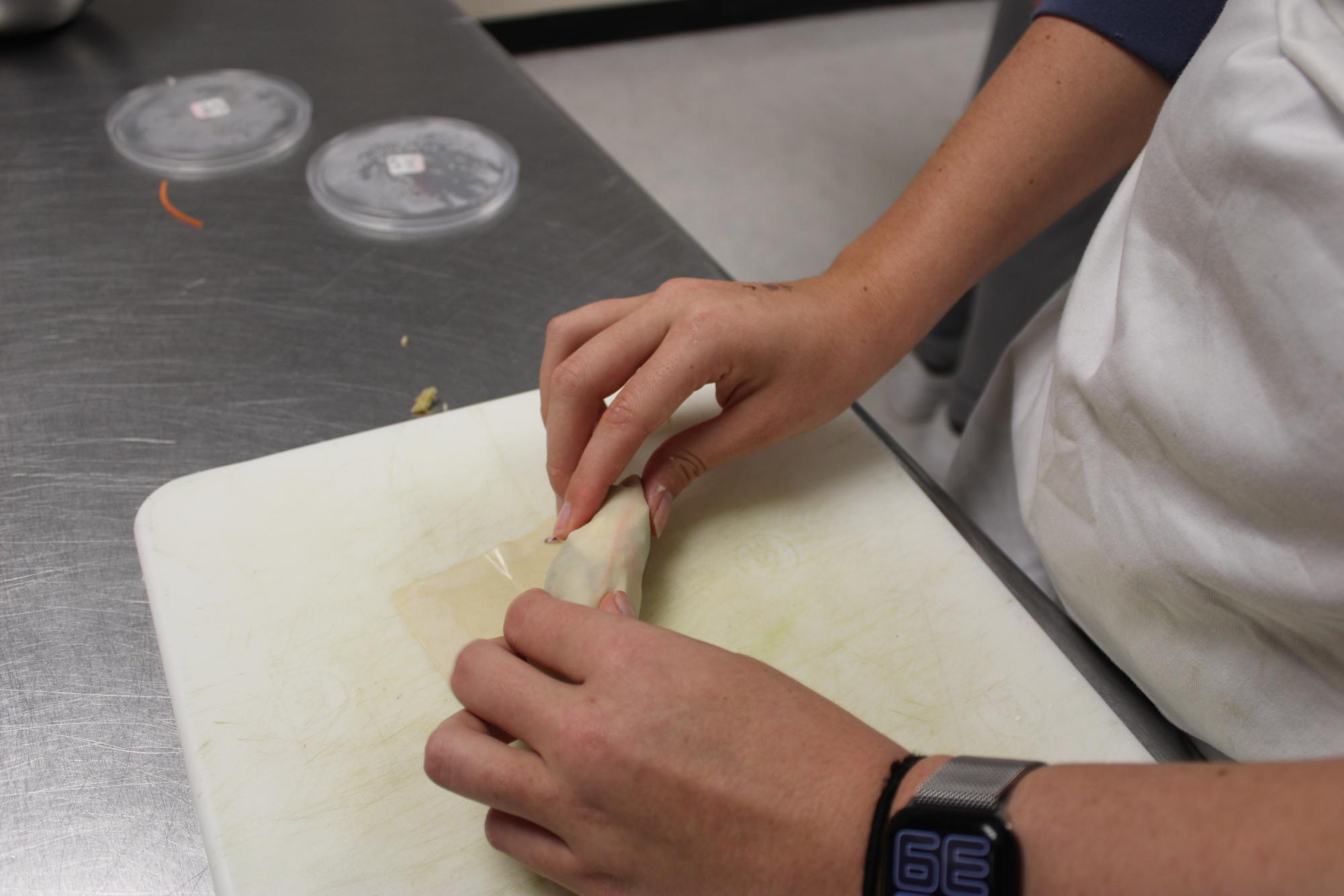 The egg rolls are rolled to give the shape